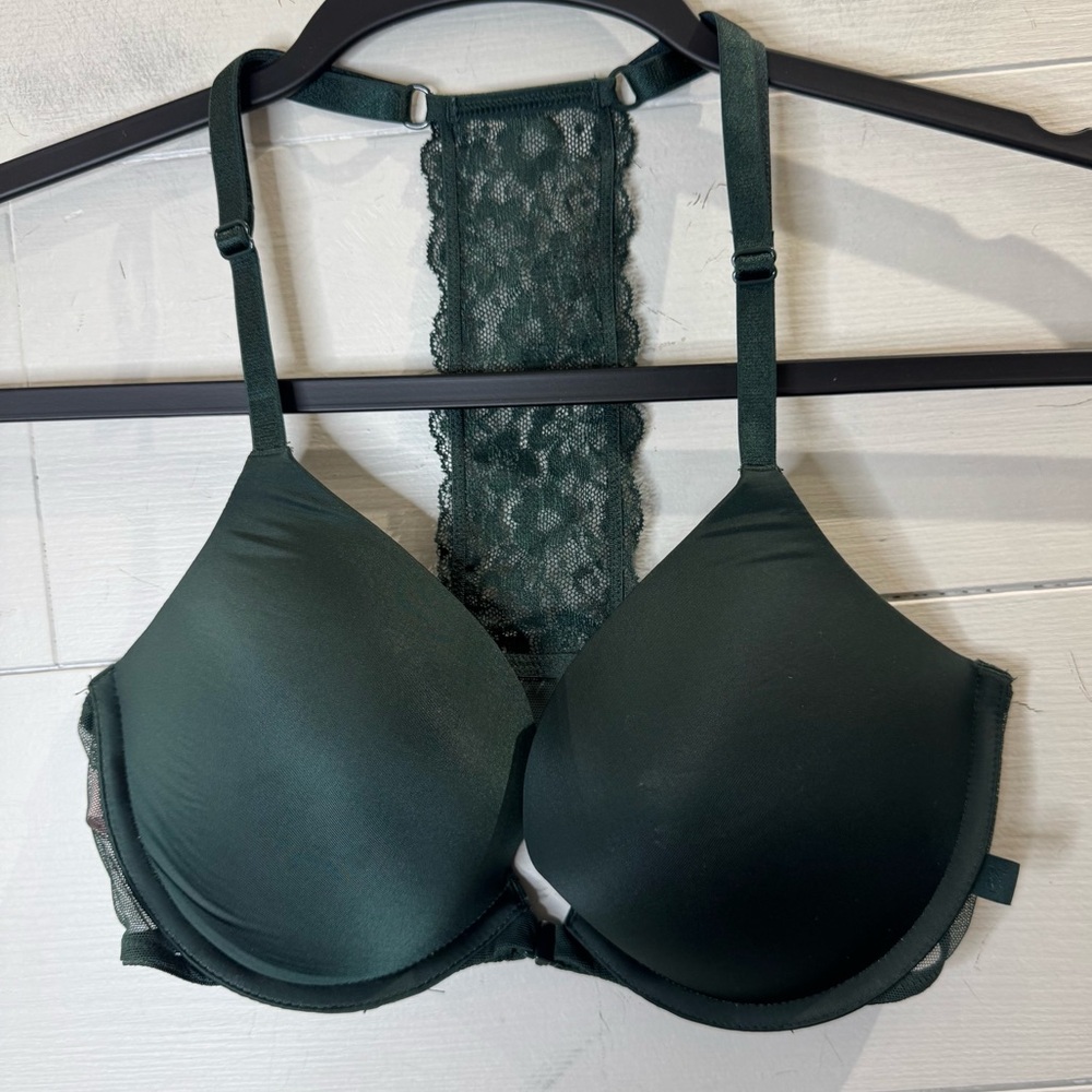Victoria's Secret Dark Green Lace Push Up Bra Size 32D
